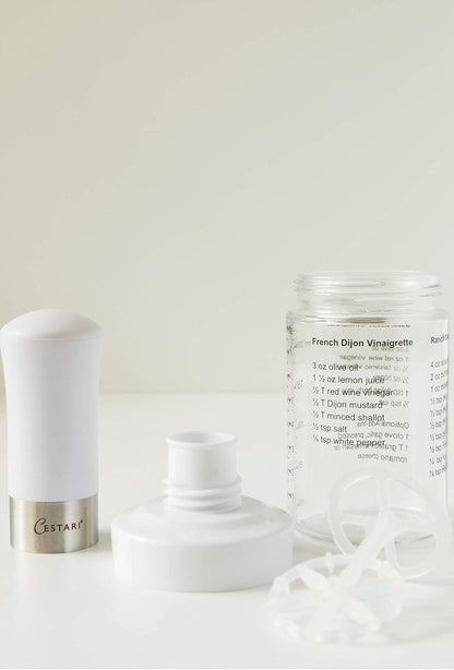 Glass Salad Dressing Bottle: Premium Borosilicate Salad Dressing Shaker with Mixer Insert | Leak Proof Salad Dressing Blender and Dispenser with Measurements and Recipes • Reusable Vinaigrette Cruet