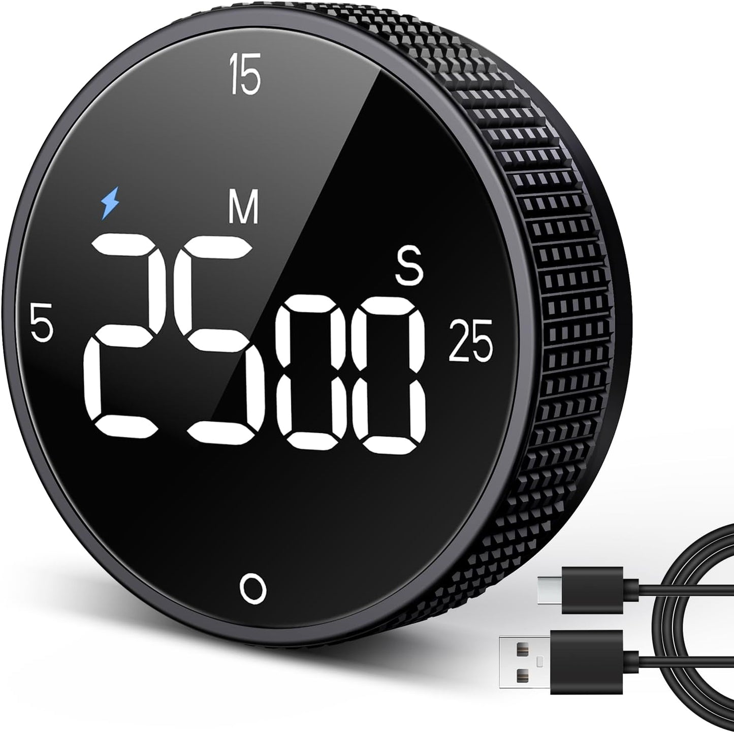 USB Rechargeable Magnetic Kitchen Timer for Cooking, Building 800mAh Battery Large Display Digital Countdown Countup Timer, 3 Preset 5/15/25 Mins Loud Alarm for Baking Grilling Studying