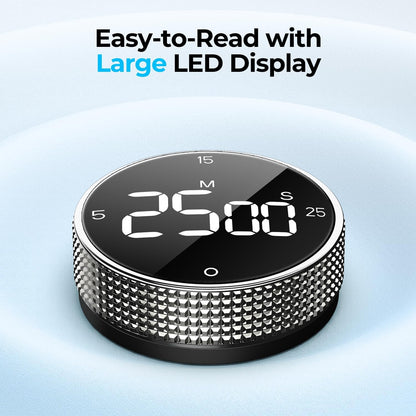 USB Rechargeable Magnetic Kitchen Timer for Cooking, Building 800mAh Battery Large Display Digital Countdown Countup Timer, 3 Preset 5/15/25 Mins Loud Alarm for Baking Grilling Studying