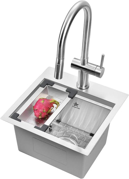 Stainless Steel Colander For Workstation Kitchen Sink (Wood Cover, 13.5 W - 7.7/8 L)