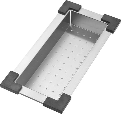 Stainless Steel Colander For Workstation Kitchen Sink (Wood Cover, 13.5 W - 7.7/8 L)
