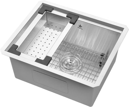 Stainless Steel Colander For Workstation Kitchen Sink (Wood Cover, 13.5 W - 7.7/8 L)