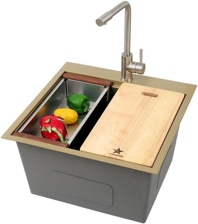 Stainless Steel Colander For Workstation Kitchen Sink (Wood Cover, 13.5 W - 7.7/8 L)