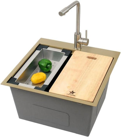 Stainless Steel Colander For Workstation Kitchen Sink (Wood Cover, 13.5 W - 7.7/8 L)