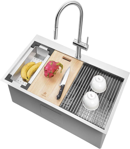 Stainless Steel Colander For Workstation Kitchen Sink (Wood Cover, 13.5 W - 7.7/8 L)