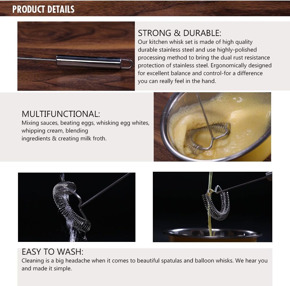 Whisk, Stainless Steel Spring Whisk, Balloon Whisk Egg Beater for Blending, Whisking, Beating, or Stirring