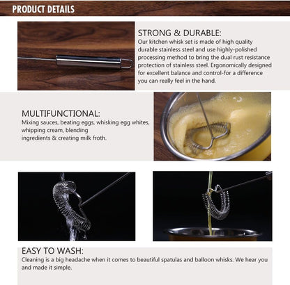 Whisk, Stainless Steel Spring Whisk, Balloon Whisk Egg Beater for Blending, Whisking, Beating, or Stirring