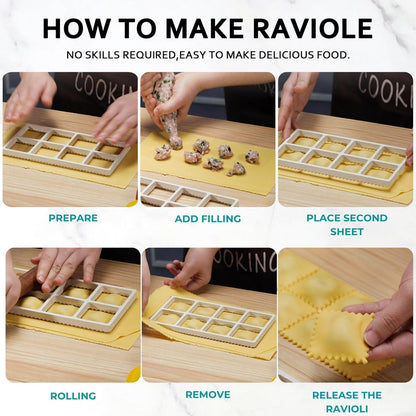 Ravioli Maker Press, Ravioli Cutter, 3-Shape Mold, 2.6-Inch Empanada Press | 3-shape ravioli mold for round, heart and square pasta, 2.6-inch dumpling maker, cutter wheel, rolling pin and brush