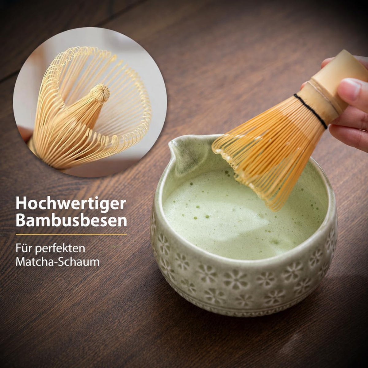 Matcha Whisk Set, Ceramic Matcha Kit Set with Bowl & Tools, Green