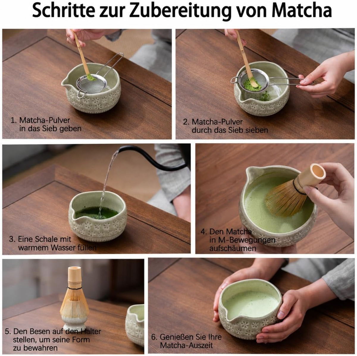 Matcha Whisk Set, Ceramic Matcha Kit Set with Bowl & Tools, Green