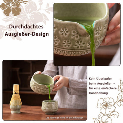 Matcha Whisk Set, Ceramic Matcha Kit Set with Bowl & Tools, Green
