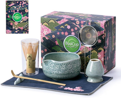 Matcha Whisk Set, Ceramic Matcha Kit Set with Bowl & Tools, Green