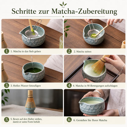 Matcha Whisk Set, Ceramic Matcha Kit Set with Bowl & Tools, Green
