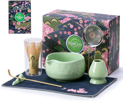 Matcha Whisk Set, Ceramic Matcha Kit Set with Bowl & Tools, Green