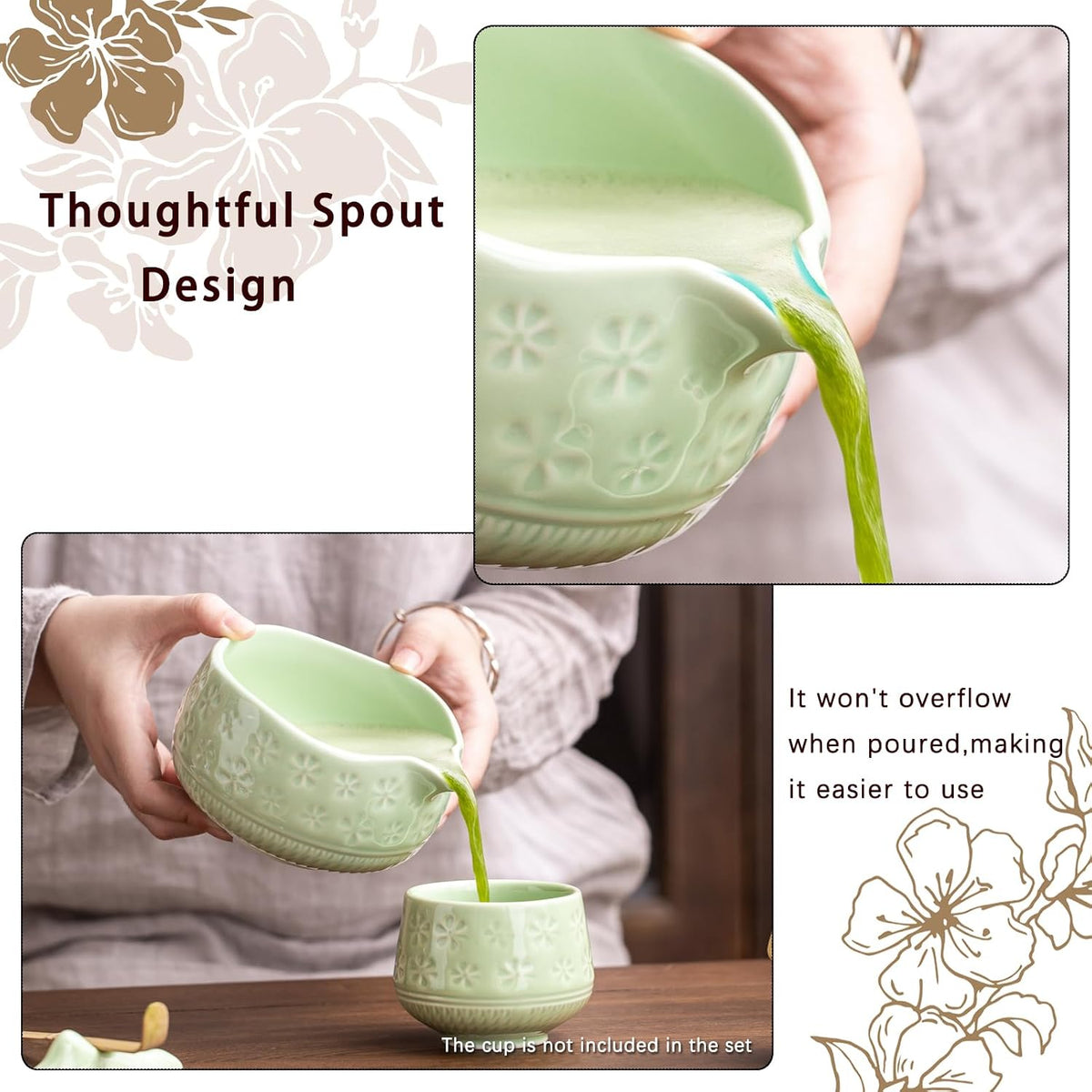 Matcha Whisk Set, Ceramic Matcha Kit Set with Bowl & Tools, Green