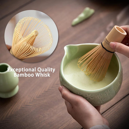 Matcha Whisk Set, Ceramic Matcha Kit Set with Bowl & Tools, Green