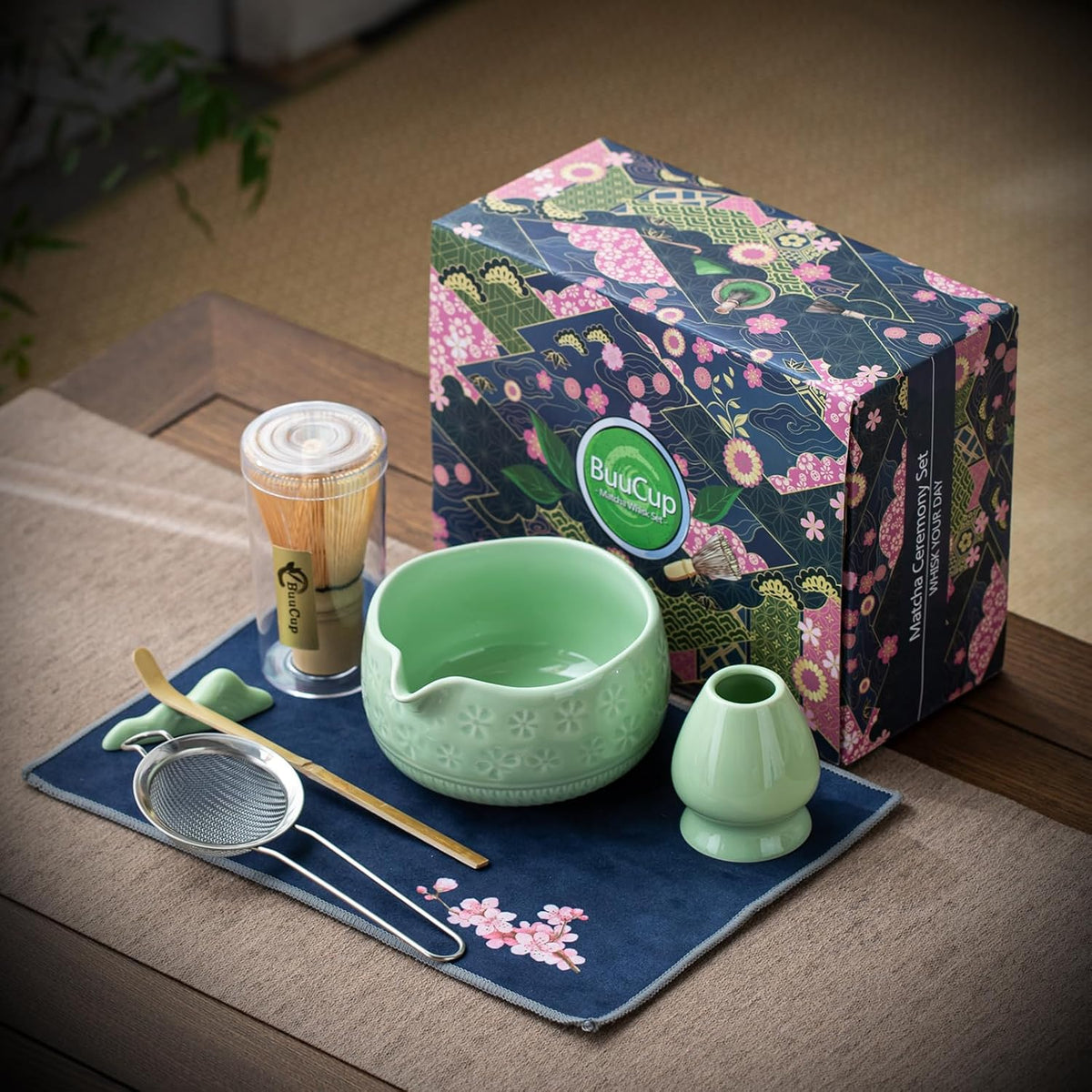 Matcha Whisk Set, Ceramic Matcha Kit Set with Bowl & Tools, Green