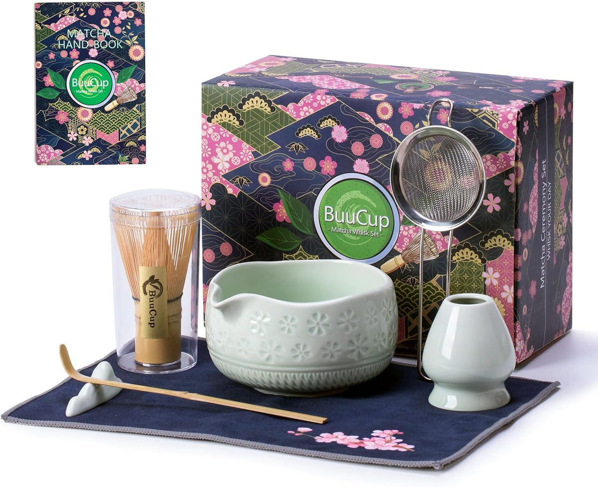 Matcha Whisk Set, Ceramic Matcha Kit Set with Bowl & Tools, Green