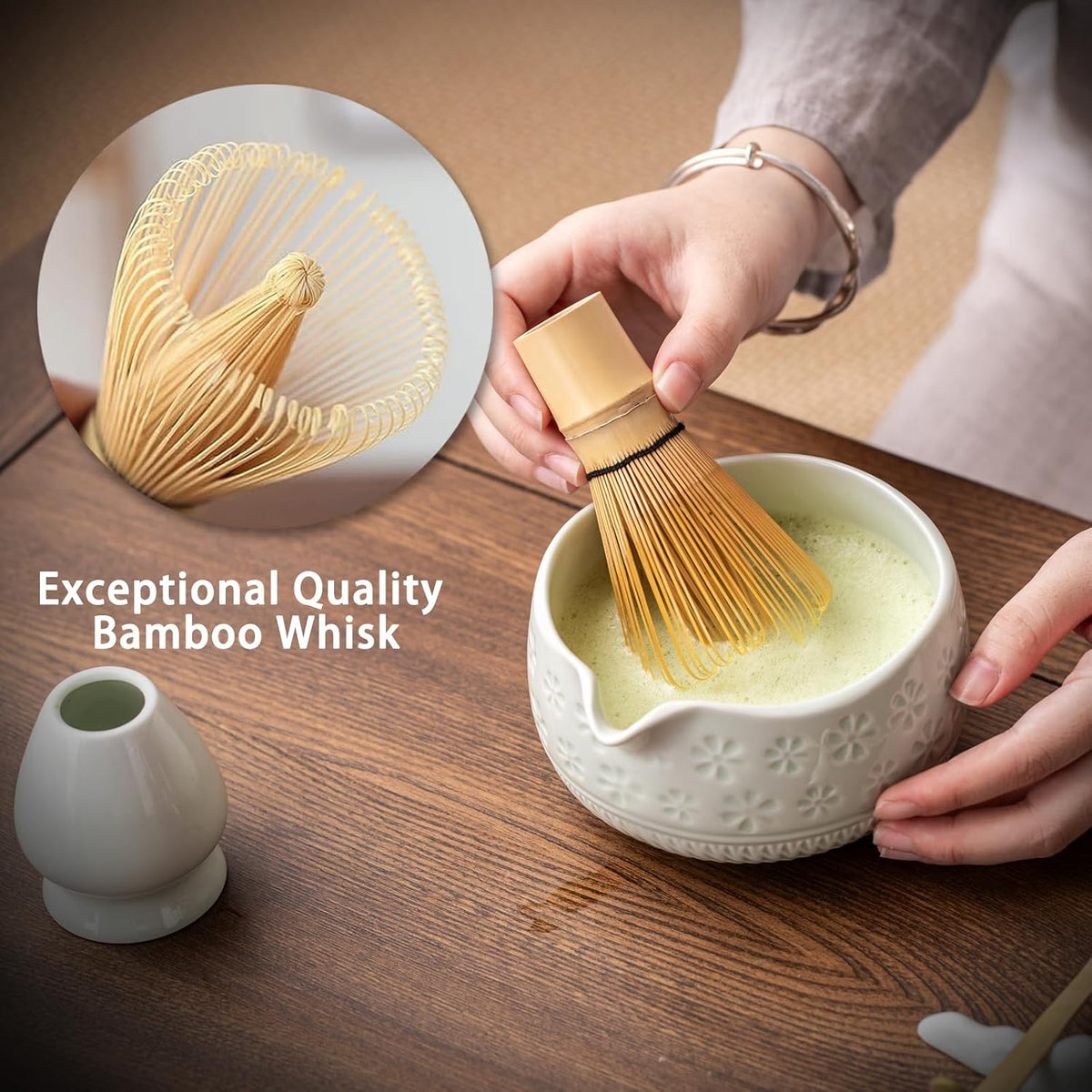 Matcha Whisk Set, Ceramic Matcha Kit Set with Bowl & Tools, Green