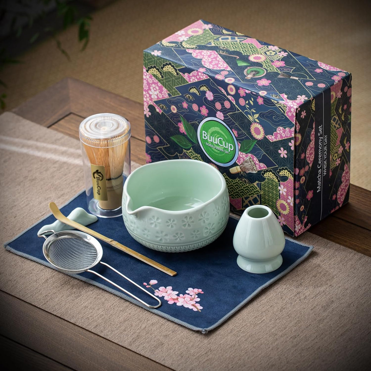 Matcha Whisk Set, Ceramic Matcha Kit Set with Bowl & Tools, Green