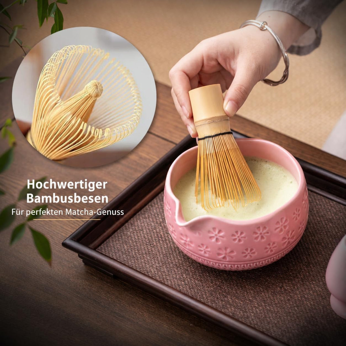 Matcha Whisk Set, Ceramic Matcha Kit Set with Bowl & Tools, Green