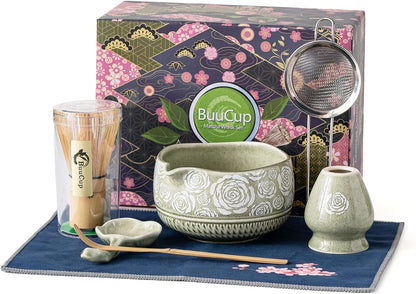 Matcha Whisk Set, Ceramic Matcha Kit Set with Bowl & Tools, Green