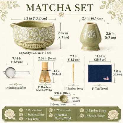 Matcha Whisk Set, Ceramic Matcha Kit Set with Bowl & Tools, Green