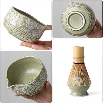 Matcha Whisk Set, Ceramic Matcha Kit Set with Bowl & Tools, Green
