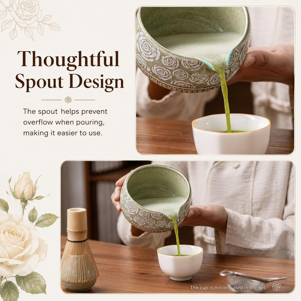 Matcha Whisk Set, Ceramic Matcha Kit Set with Bowl & Tools, Green