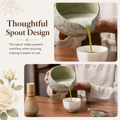 Matcha Whisk Set, Ceramic Matcha Kit Set with Bowl & Tools, Green