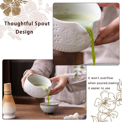 Matcha Whisk Set, Ceramic Matcha Kit Set with Bowl & Tools, Green