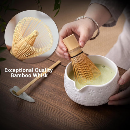 Matcha Whisk Set, Ceramic Matcha Kit Set with Bowl & Tools, Green