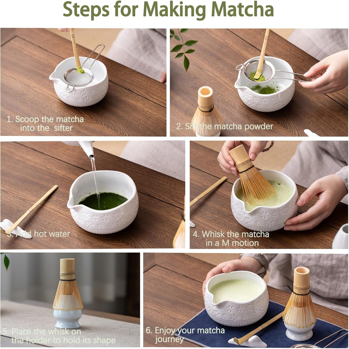 Matcha Whisk Set, Ceramic Matcha Kit Set with Bowl & Tools, Green