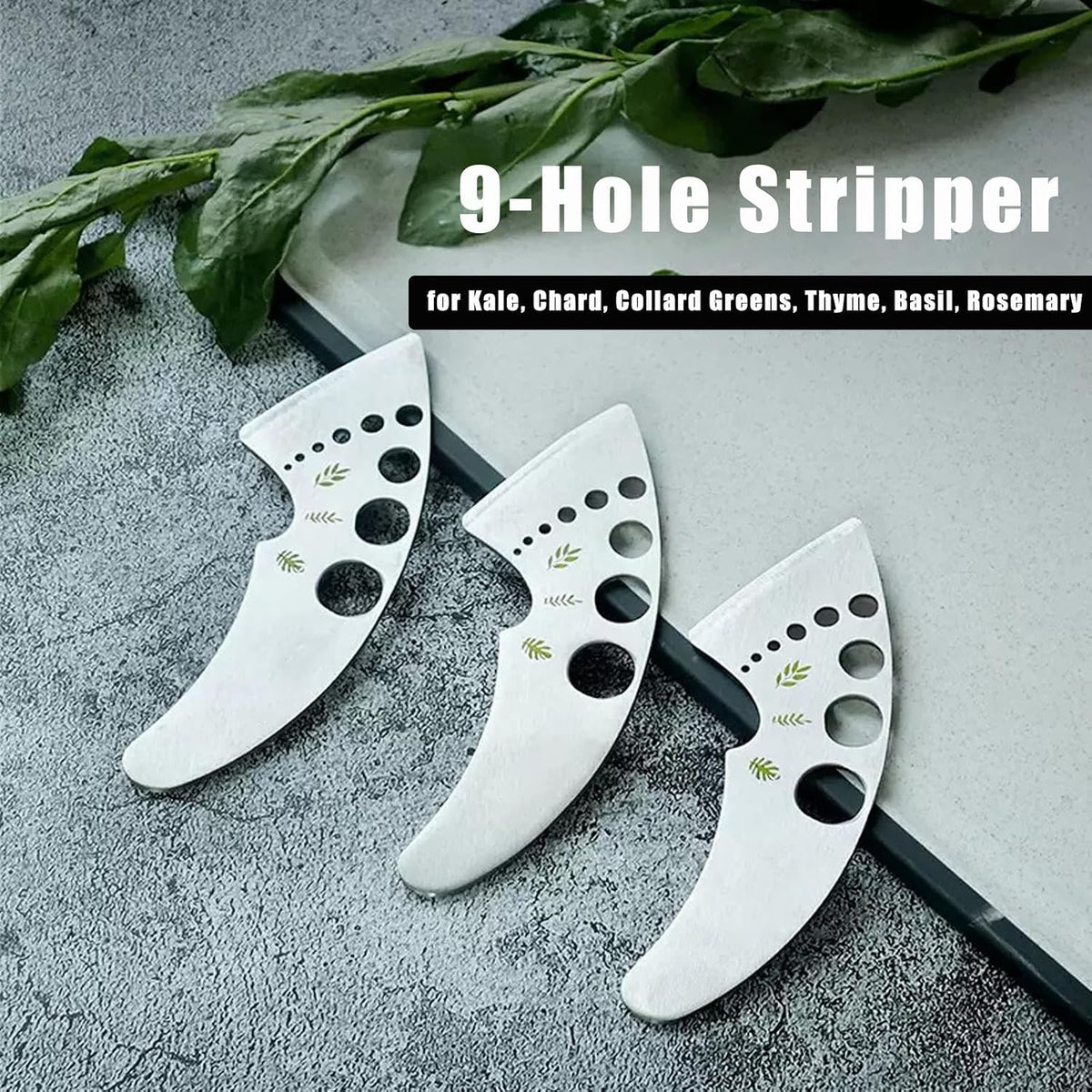 Herb Stripper 9 Holes, Stainless Steel Kitchen Herb Stripping Tool Loose Leaf Kale Razor Metal Leaf Pealer for Kale, Chard, Collard Greens, Thyme, Rosemary, Basil