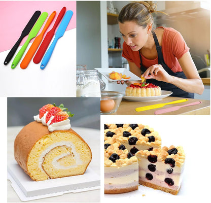 【5 Pack】Silicone Jar Spatula, Long Handle Jar Scraper Spurtle, Sourdough Spatula, Non-Stick Heat Resistant Cake Cream Spatulas Set, Small Spatulas for Kitchen Use