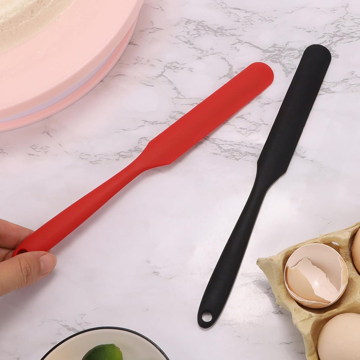 【5 Pack】Silicone Jar Spatula, Long Handle Jar Scraper Spurtle, Sourdough Spatula, Non-Stick Heat Resistant Cake Cream Spatulas Set, Small Spatulas for Kitchen Use