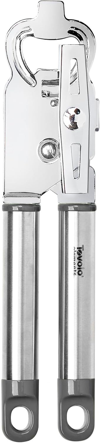 Can Opener Manual Heavy Duty 2 in 1 Stainless Steel with Bottle Opener Kitchen Tool Easy Turn Handle Charcoal Gray, Smooth Edge Safe Cut No Sharp Edges Manual Hand Held Can Opener for Tin Cans