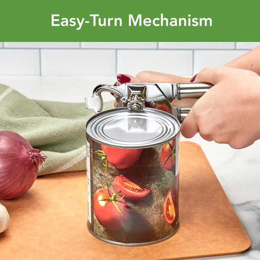 Can Opener Manual Heavy Duty 2 in 1 Stainless Steel with Bottle Opener Kitchen Tool Easy Turn Handle Charcoal Gray, Smooth Edge Safe Cut No Sharp Edges Manual Hand Held Can Opener for Tin Cans