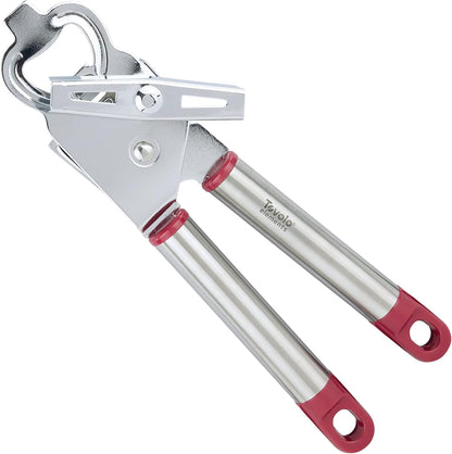 Can Opener Manual Heavy Duty 2 in 1 Stainless Steel with Bottle Opener Kitchen Tool Easy Turn Handle Charcoal Gray, Smooth Edge Safe Cut No Sharp Edges Manual Hand Held Can Opener for Tin Cans