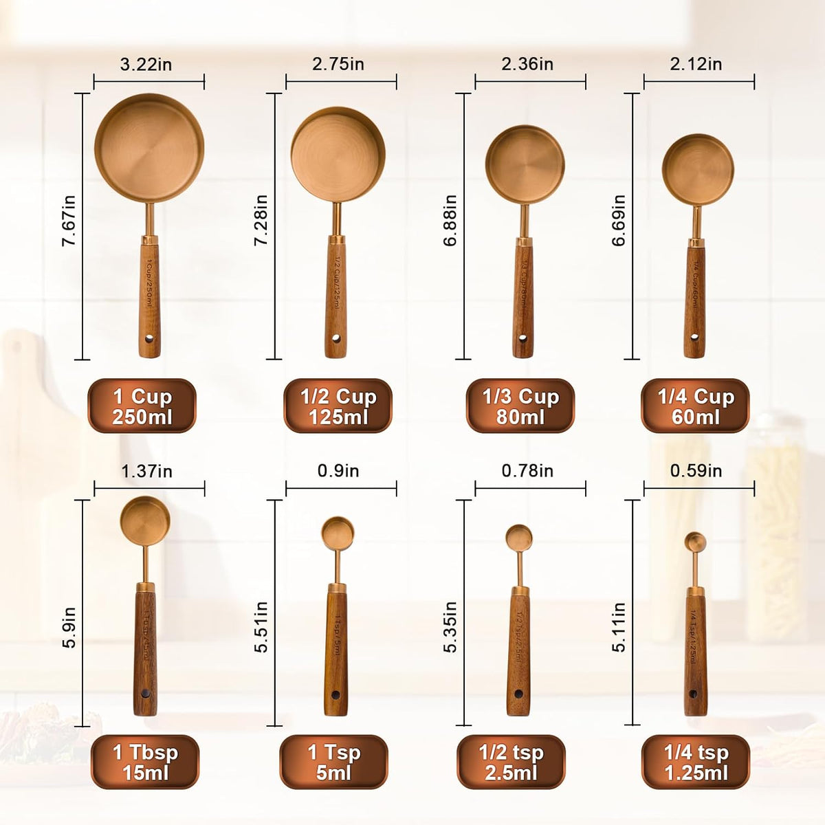 Premium Stainless Steel Measuring Cups and Spoons Set with Wood Handle