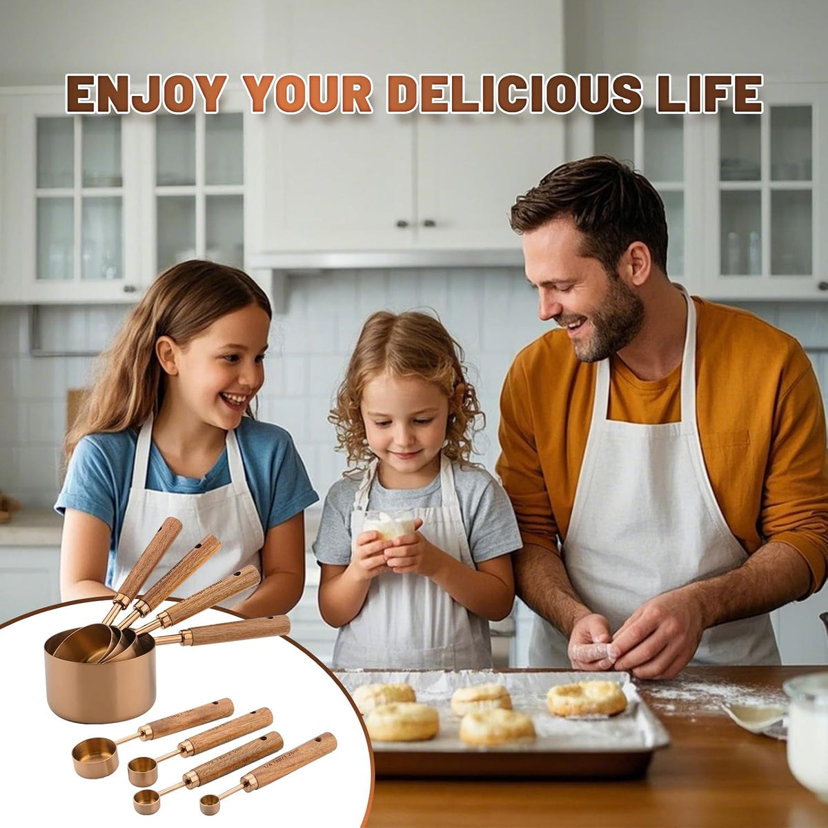 Premium Stainless Steel Measuring Cups and Spoons Set with Wood Handle