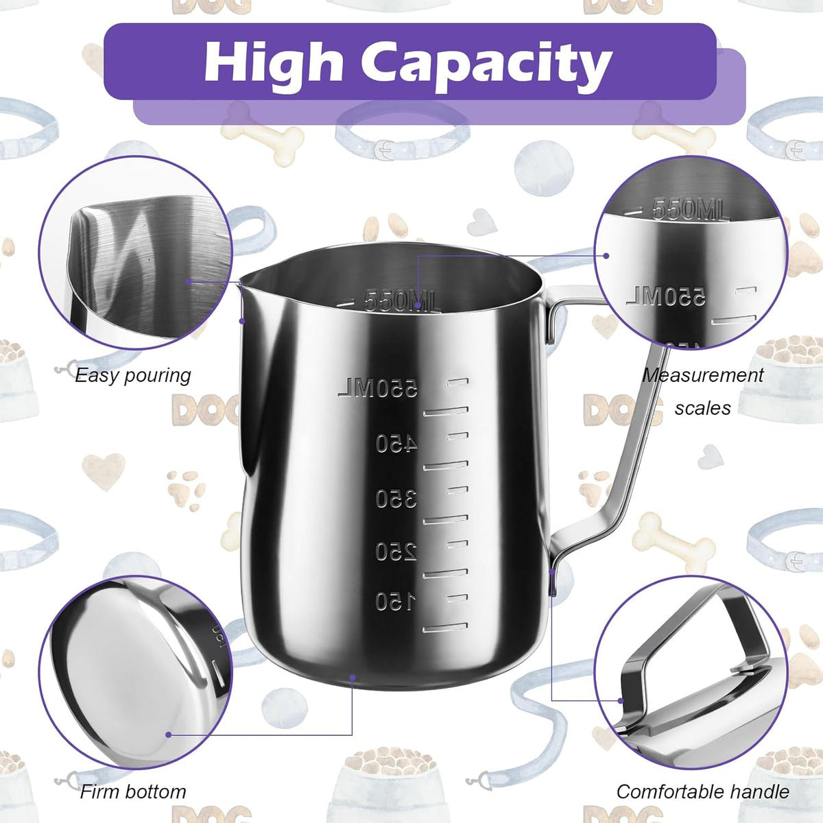 2.5 Cup Dog Food Scoop Stainless Steel Dog Food Measuring Cups Pet Food Scoop with Precision Scale for Dogs Cats