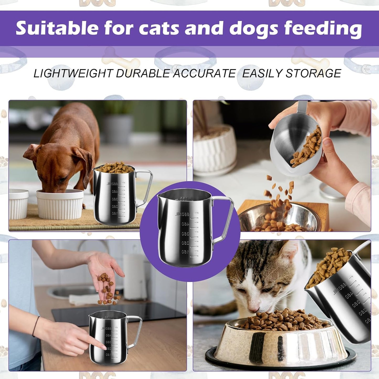 2.5 Cup Dog Food Scoop Stainless Steel Dog Food Measuring Cups Pet Food Scoop with Precision Scale for Dogs Cats