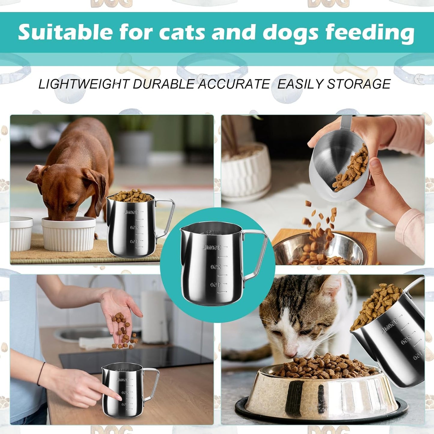 2.5 Cup Dog Food Scoop Stainless Steel Dog Food Measuring Cups Pet Food Scoop with Precision Scale for Dogs Cats