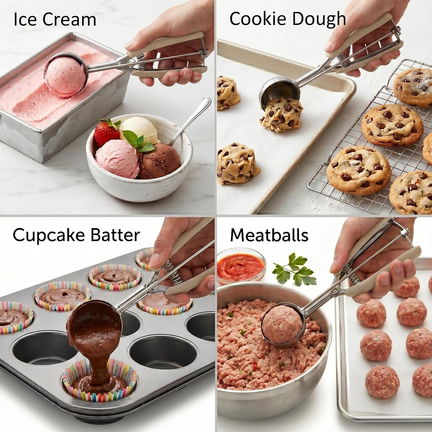 Ice Cream Scoop, 18/8 Stainless Steel Cookie Scoop, Cookie Scoops for Baking, 2 Tbsp/ 30 ml/ 1 oz Cookie Dough Scoop, Ice Cream Scooper with Trigger Release, Cookie Scooper for Baking