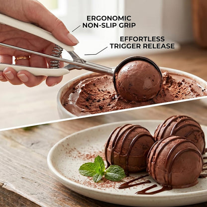 Ice Cream Scoop, 18/8 Stainless Steel Cookie Scoop, Cookie Scoops for Baking, 2 Tbsp/ 30 ml/ 1 oz Cookie Dough Scoop, Ice Cream Scooper with Trigger Release, Cookie Scooper for Baking