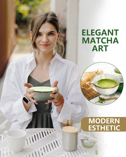 Matcha Whisk Set with Matcha Bowl, Matcha Bamboo Whisk, Scoop, Sifter, Matcha Whisk Holder Unique Gifts for Women Men Girl Friend Home Kitchen Decor Gifts for Christmas, Birthday,Halloween