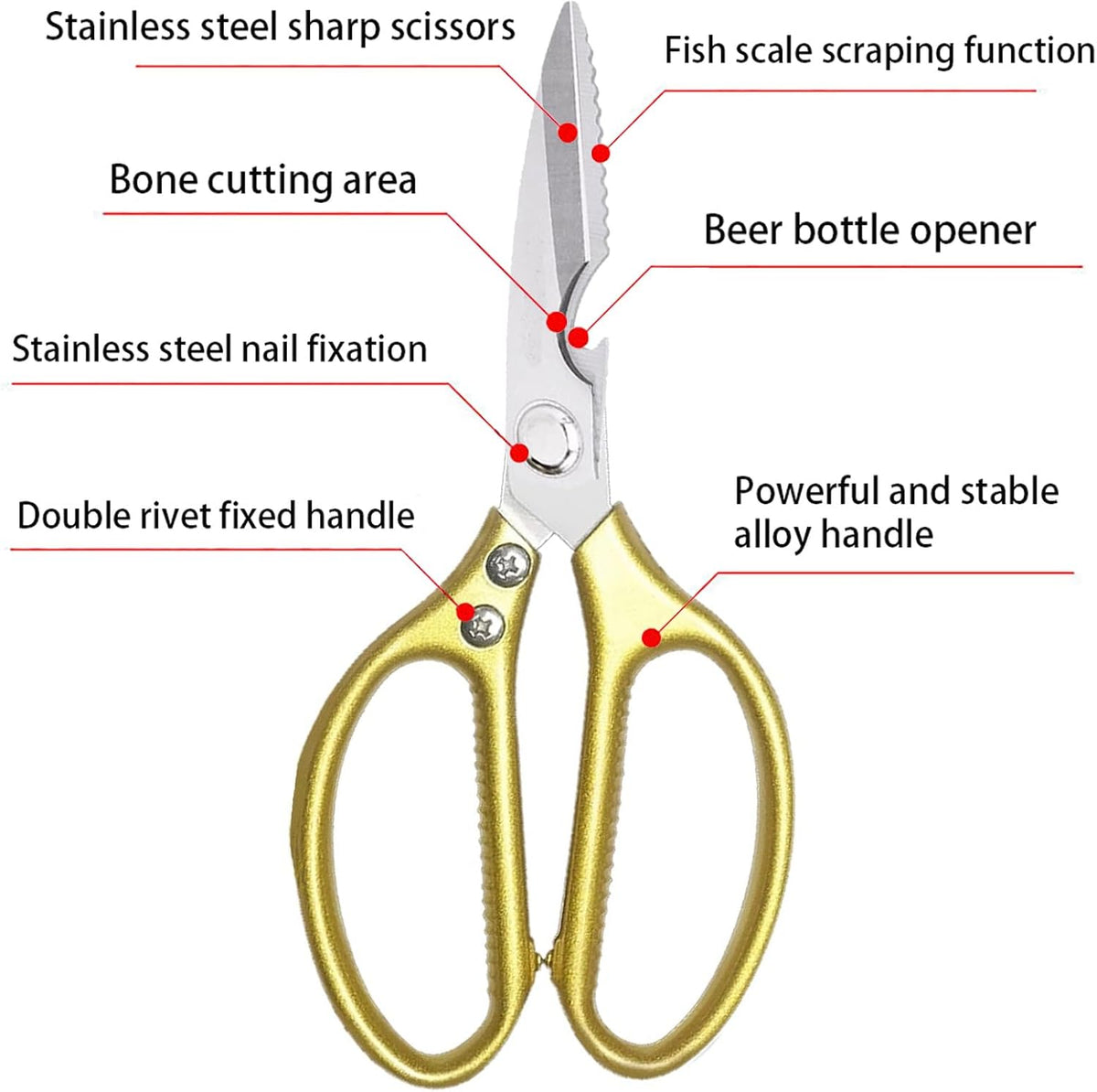 Sharp Kitchen Scissors Aluminum Alloy Handle Stainless Steel Cooking Shears