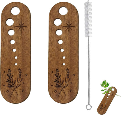 2 PCS Wooden Vegetable Herb Leaf Stripper Set, Multi Hole Herb Stripper Bowl Tool with Cleaning Brush, Exquisite Kitchen Gadget Gifts for Home Cooks and Chefs