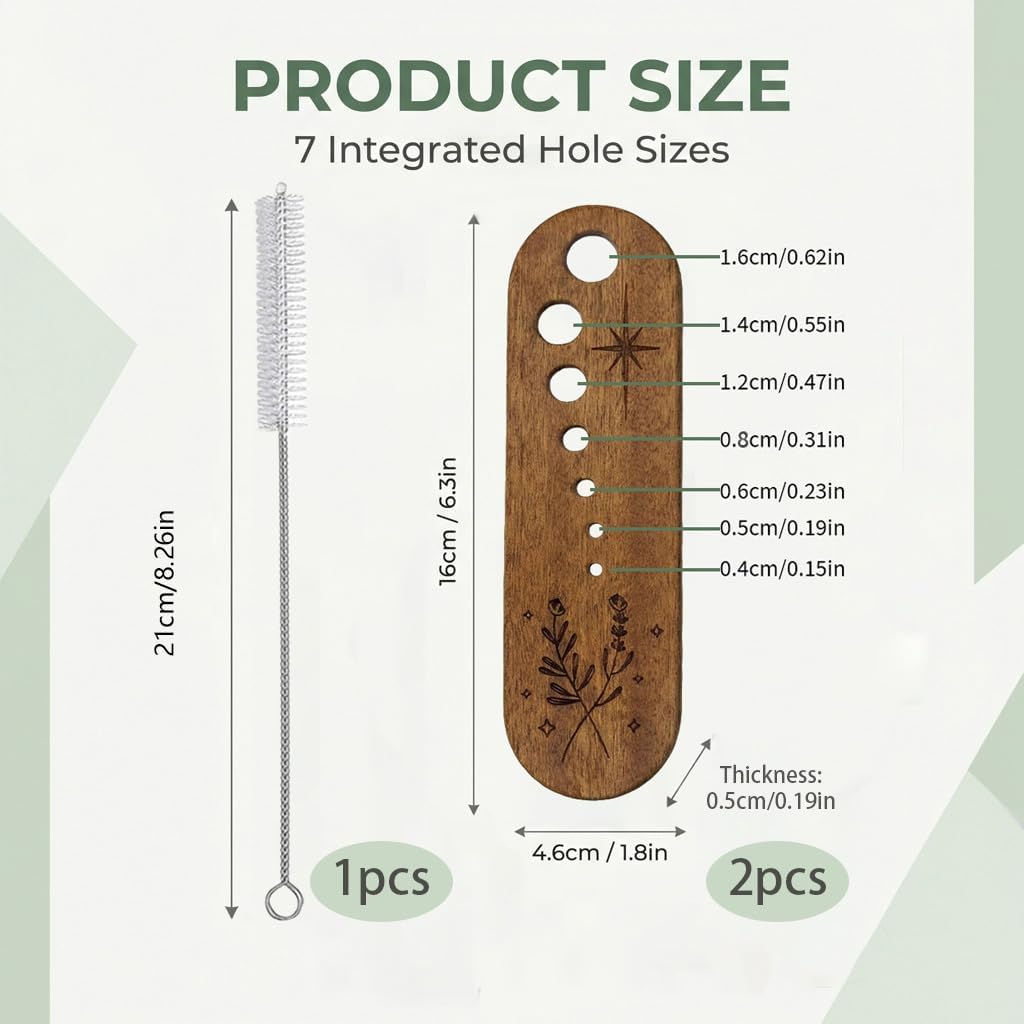 2 PCS Wooden Vegetable Herb Leaf Stripper Set, Multi Hole Herb Stripper Bowl Tool with Cleaning Brush, Exquisite Kitchen Gadget Gifts for Home Cooks and Chefs